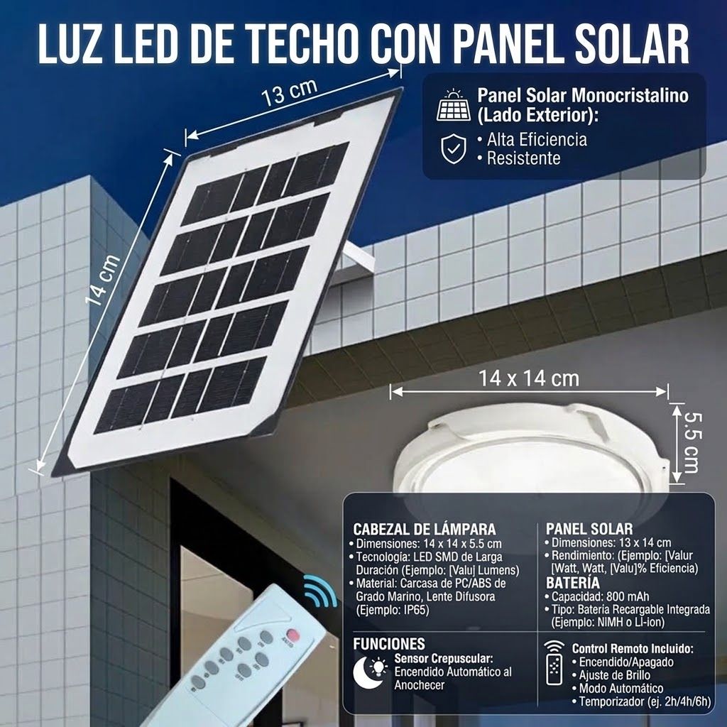 Luz led de techo con panel solar